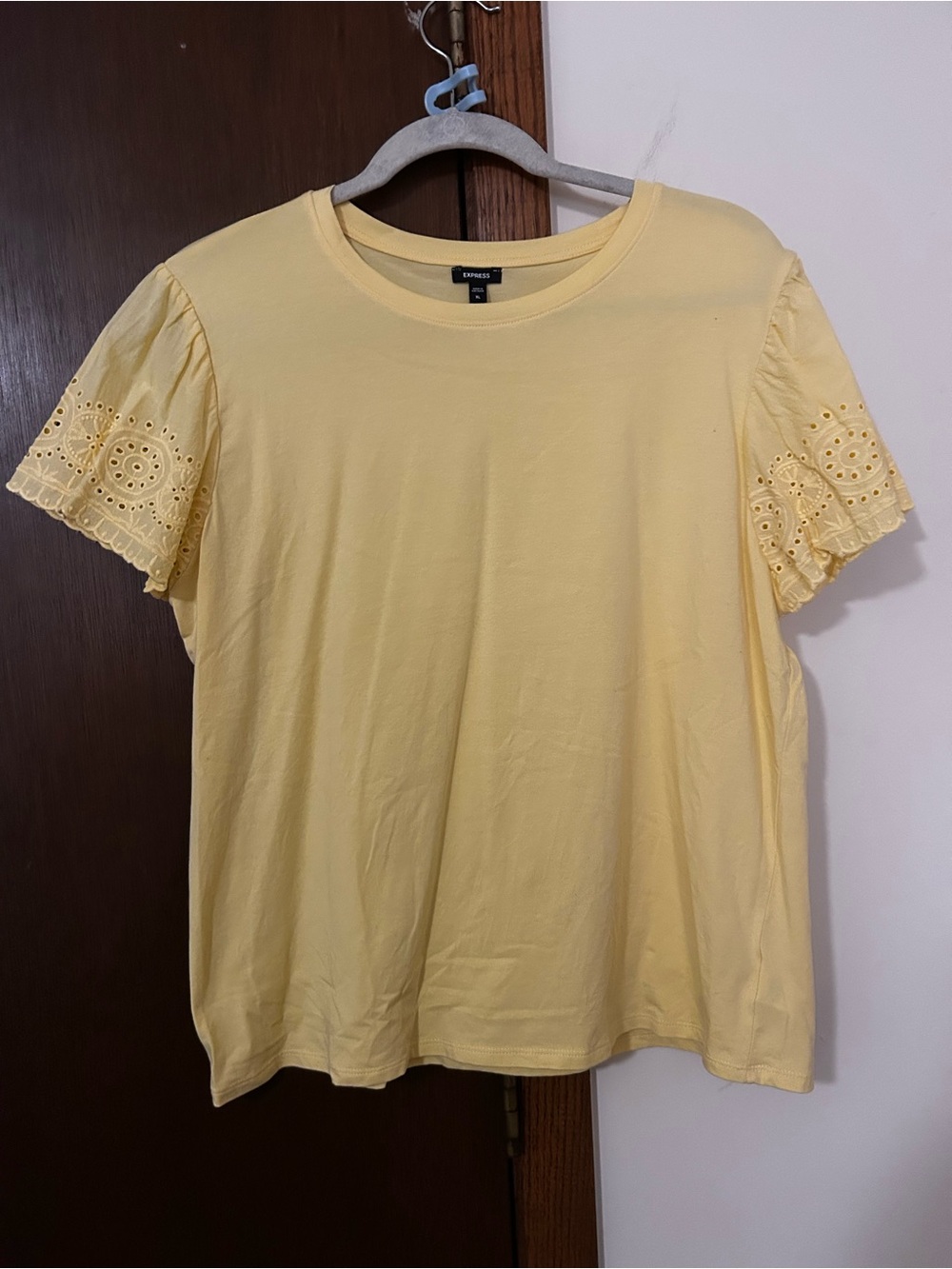 Express Pale Yellow Eyelet Sleeve Tee